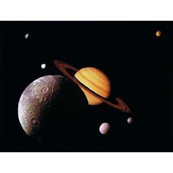 Poster Saturn mit 6 Monden