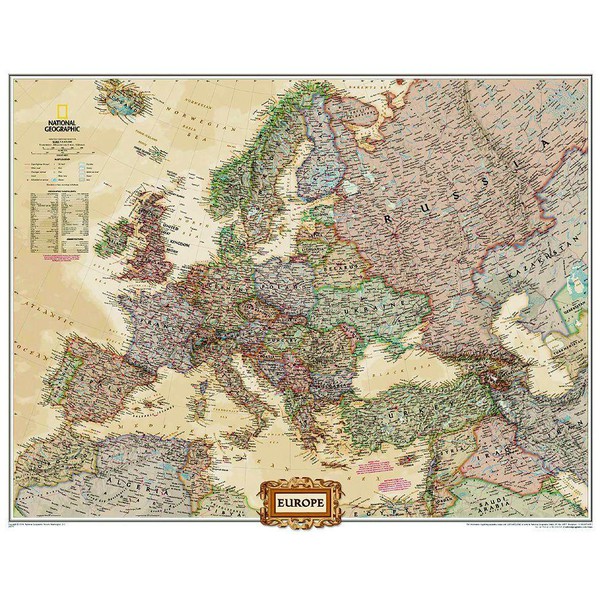 Carte des continents National Geographic Executive Europe politiquement, format grand