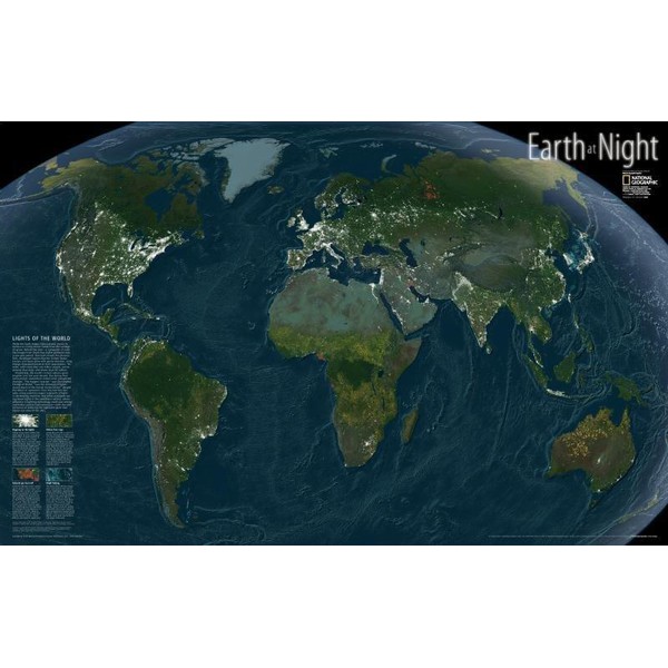Mappemonde National Geographic L'Earth AT Night - carte de paroi stratifie