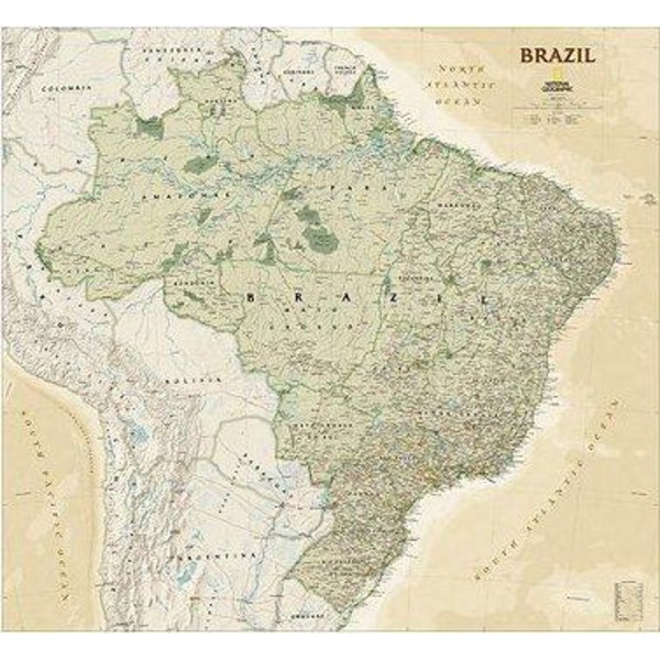 National Geographic - Carte antique du Brésil, laminée