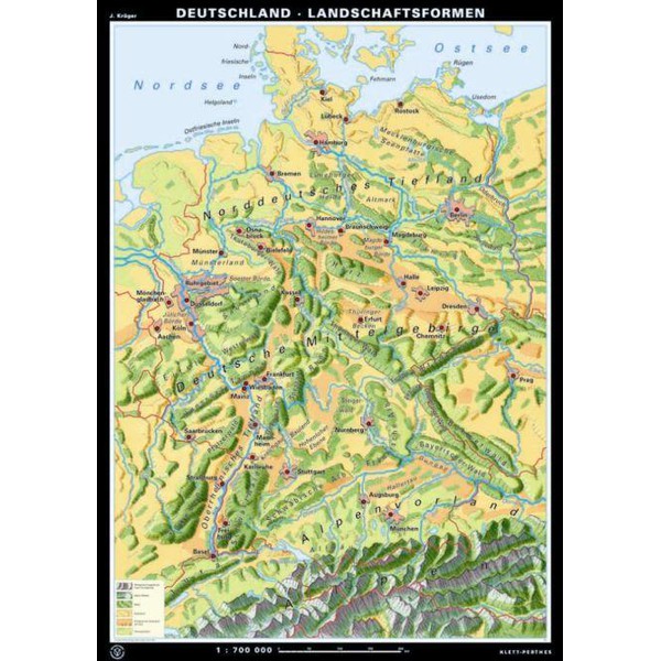 Klett-Perthes Verlag Landkarte Deutschland Reliefformen / Landschaftsformen (ABW) 2-seitig