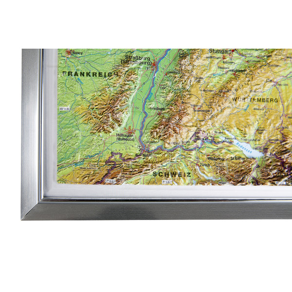Georelief L'Allemagne grand format, carte géographique en relief 3D avec cadre en aluminium