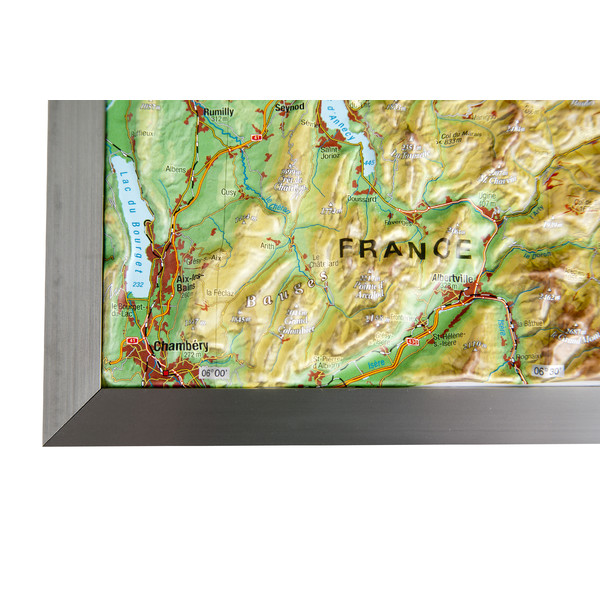 Georelief La Suisse grand format, carte géographique en relief 3D avec cadre en aluminium