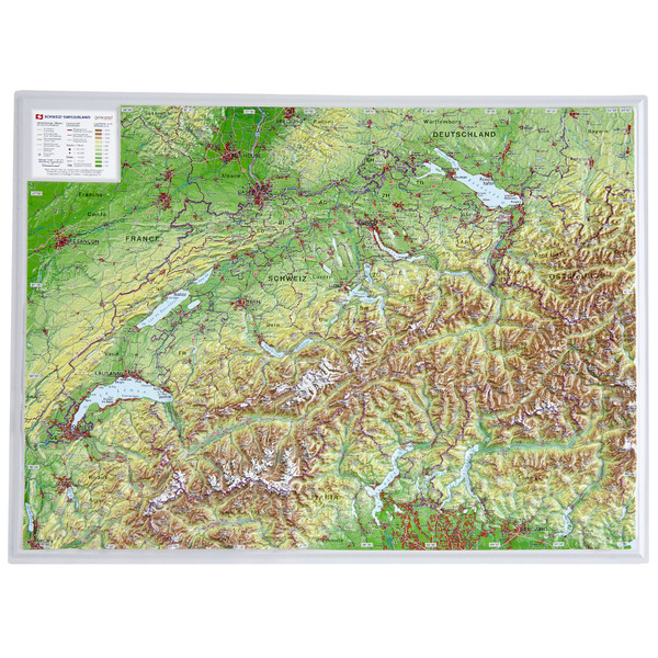Georelief La Suisse petit format, carte géographique en relief 3D