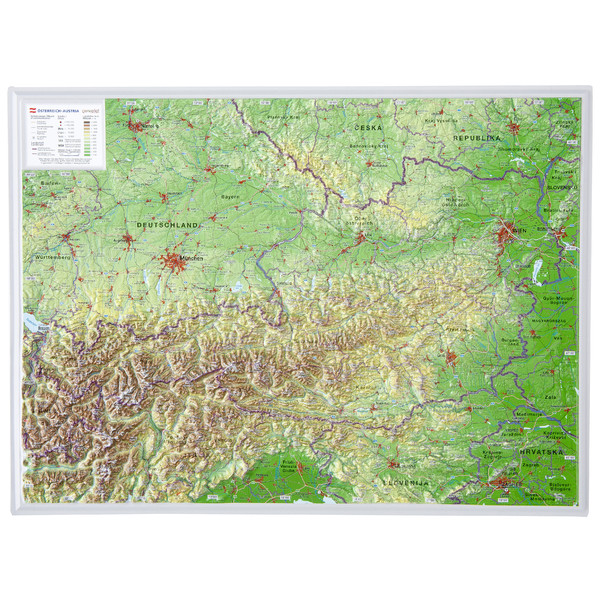 Georelief L'Autriche petit format, carte géographique en relief 3D