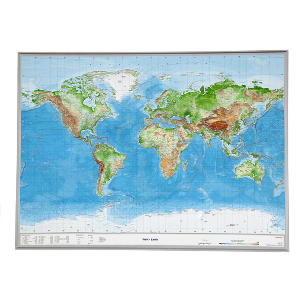 Mappemonde Georelief Le Monde grand format, carte mondiale géographique en relief 3D