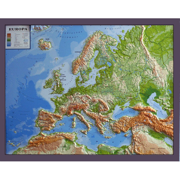Carte des continents geo-institut L'Europe physique en relief Silver line