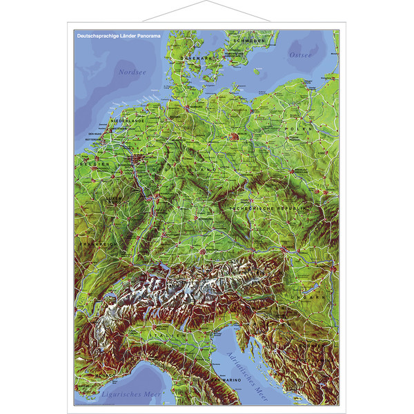 Carte régionale Stiefel Les pays germanophones Panorama avec cadre en métal