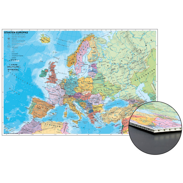 Stiefel Kontinentkarte Staaten Europas zum Pinnen auf Wabenplatte