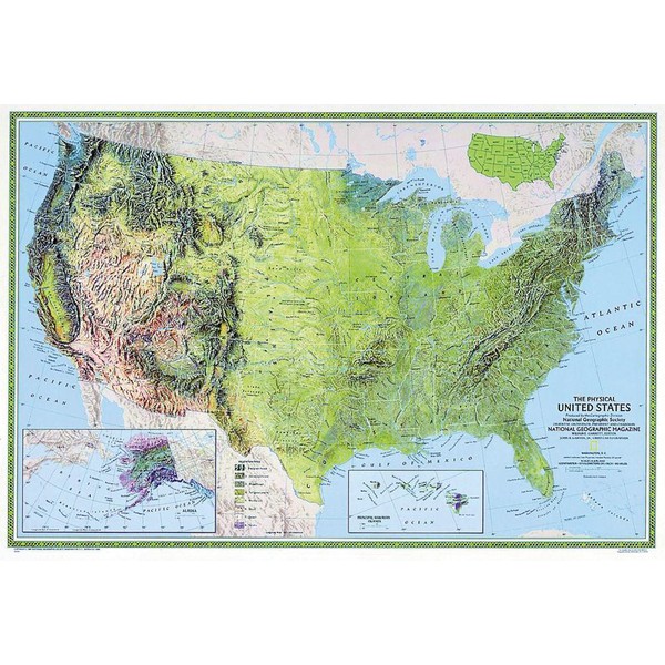 National Geographic Carte d'USA physiquement