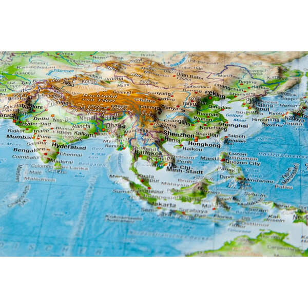 Mappemonde Georelief Carte mondiale grand format, en relief 3D avec cadre en bois