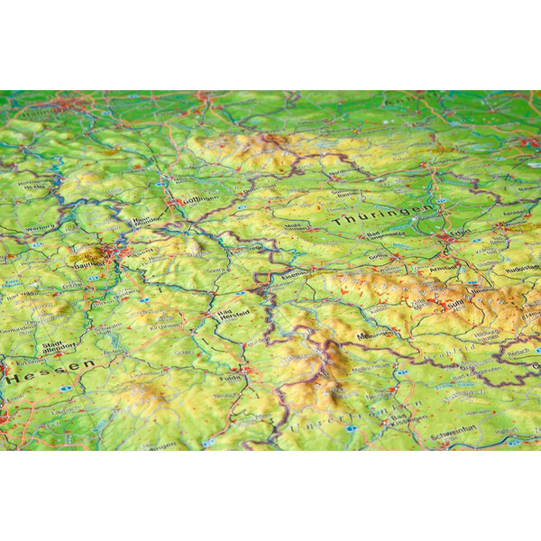 Georelief L'Allemagne grand format, carte géographique en relief 3D avec cadre en bois