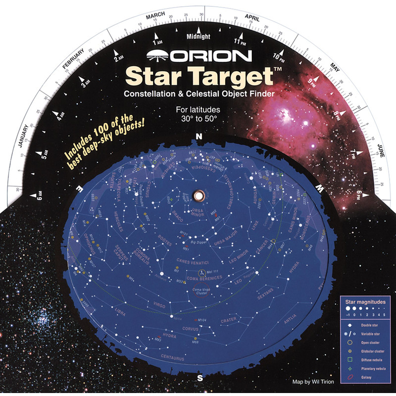 Carte du ciel Orion Star Target Planisphere 30-50 degree north