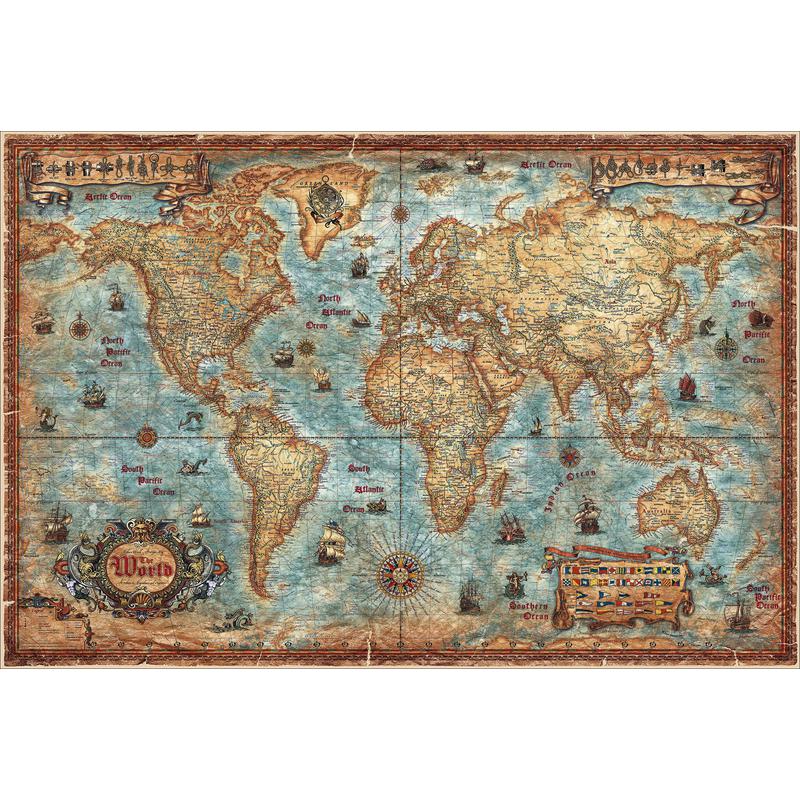 RayWorld Weltkarte Modern World Antique Map, laminiert