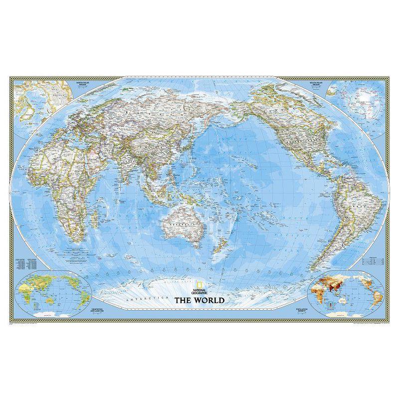 Mappemonde National Geographic Carte politique mondiale centrée sur le Pacifique