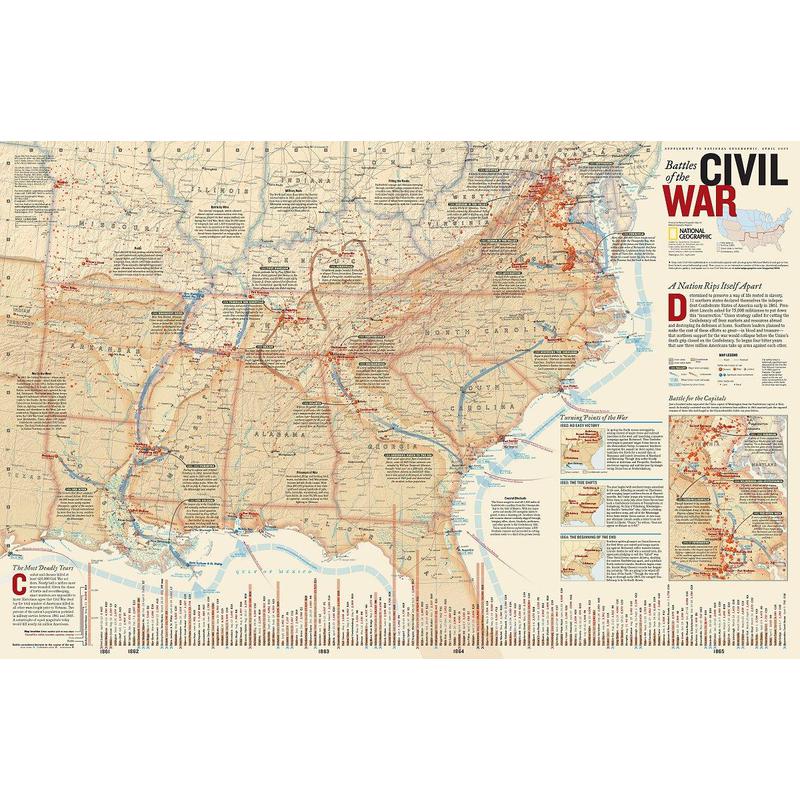 National Geographic Landkarte Amerik. Bürgerkrieg, 2-seitig