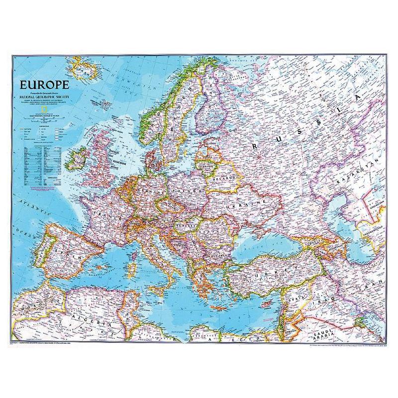 Carte des continents National Geographic L'Europe politiquement