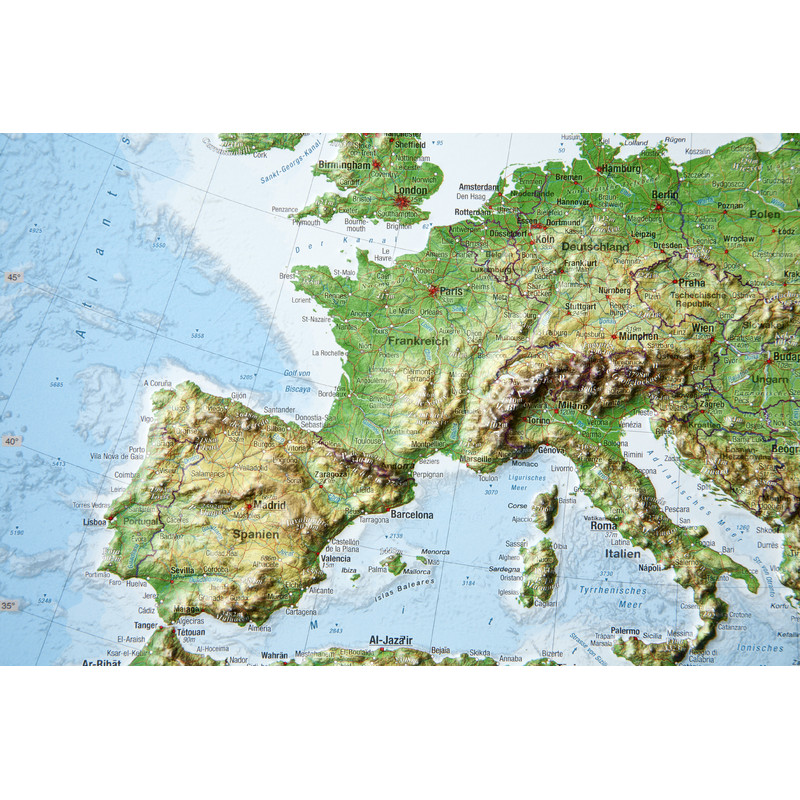 Georelief L'Europe petit format, carte géographique en relief 3D