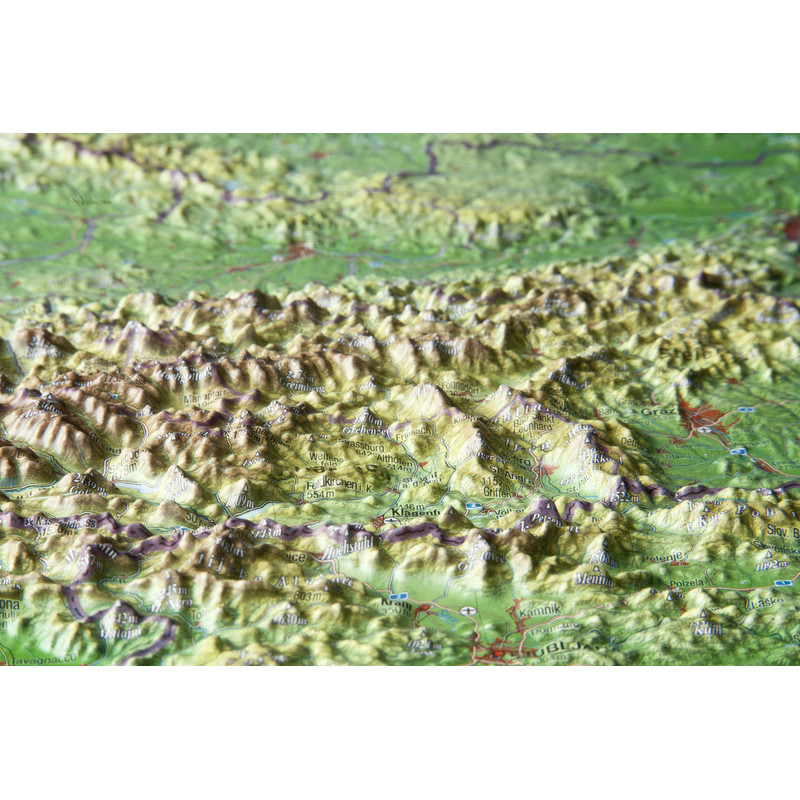 Georelief L'Autriche petit format, carte géographique en relief 3D