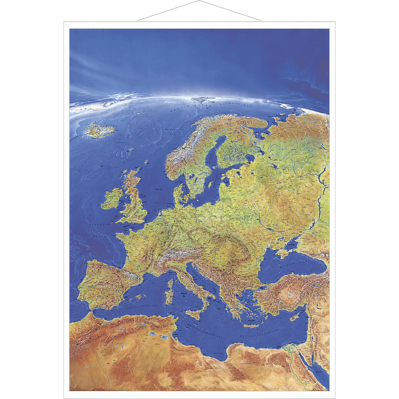 Carte des continents Stiefel Panorama Europe avec cadre en métal,  en anglais
