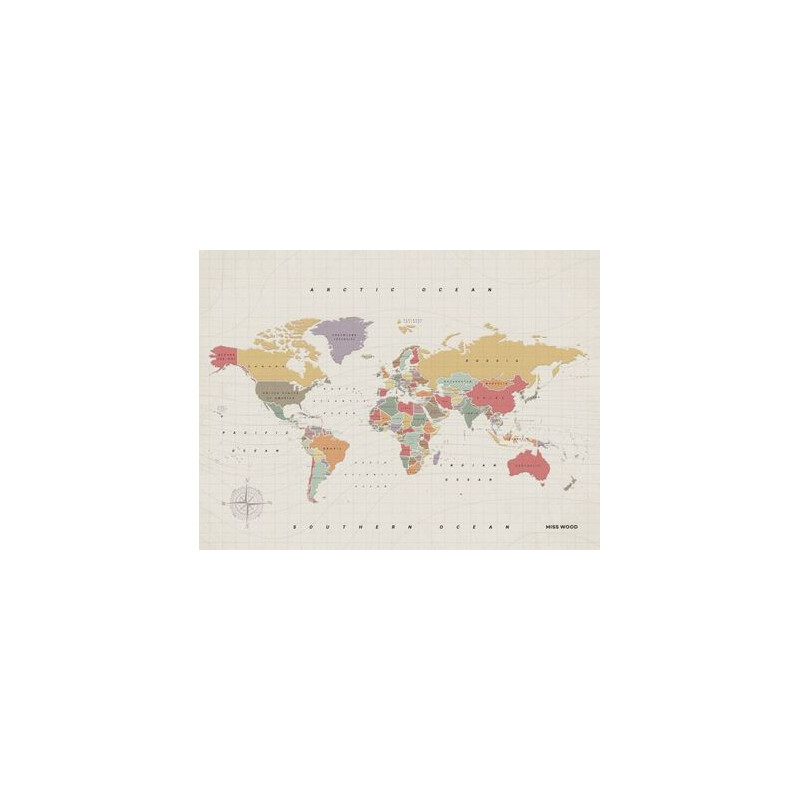 Mappemonde Miss Wood Woody Map Watercolor Tropical L