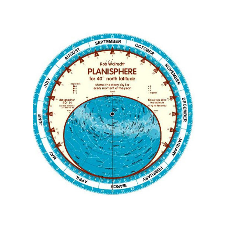 Carte du ciel Rob Walrecht Planisphere 40°N 25cm