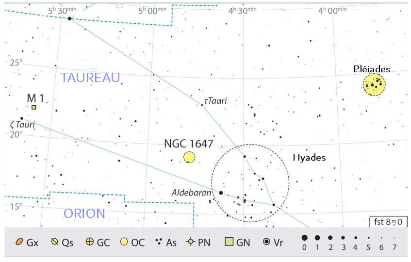 Carte générale de la constellation du Taureau, avec conseils pour son observation. J. Scholte
