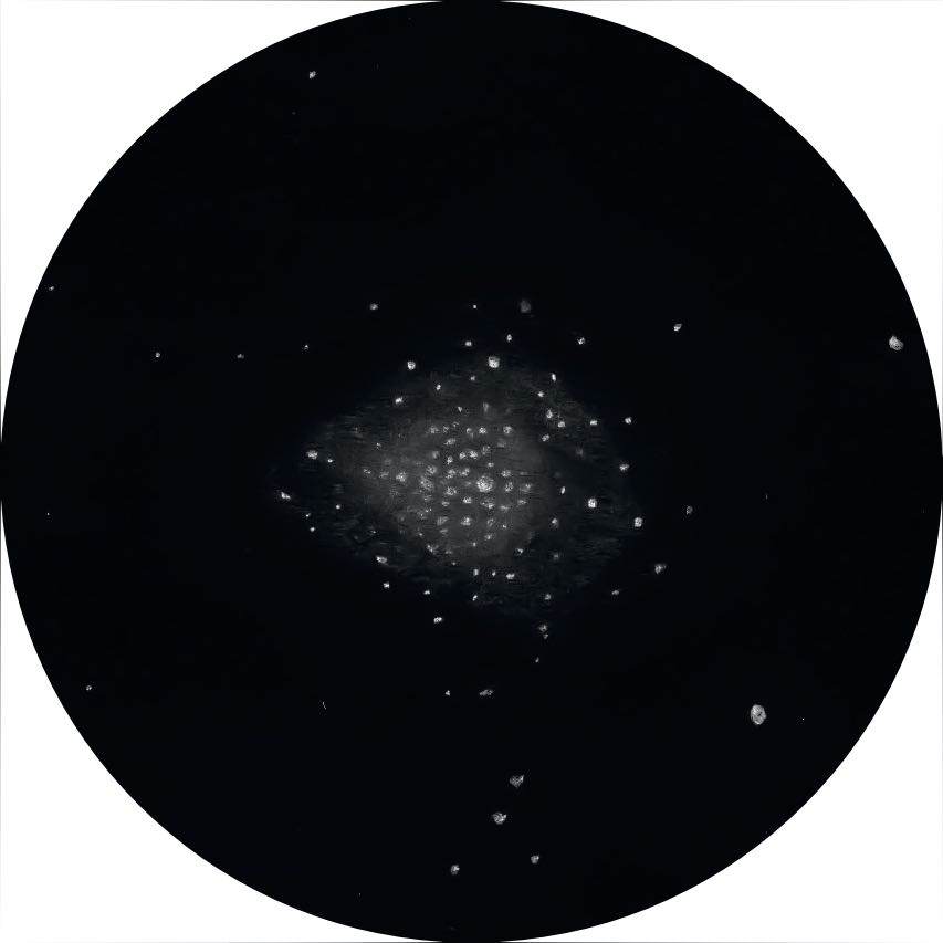 Dessin de Messier 71 avec un Newton de 14 pouces, grossissement 114×. Oliver Stein