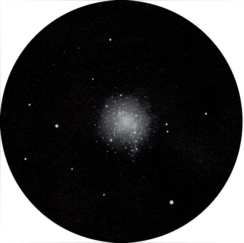 Zeichnung des Kugelsternhaufens
M 10 mit einem 4 Zoll Newton-Teleskop und
48-facher Vergrößerung. Peter Kiss