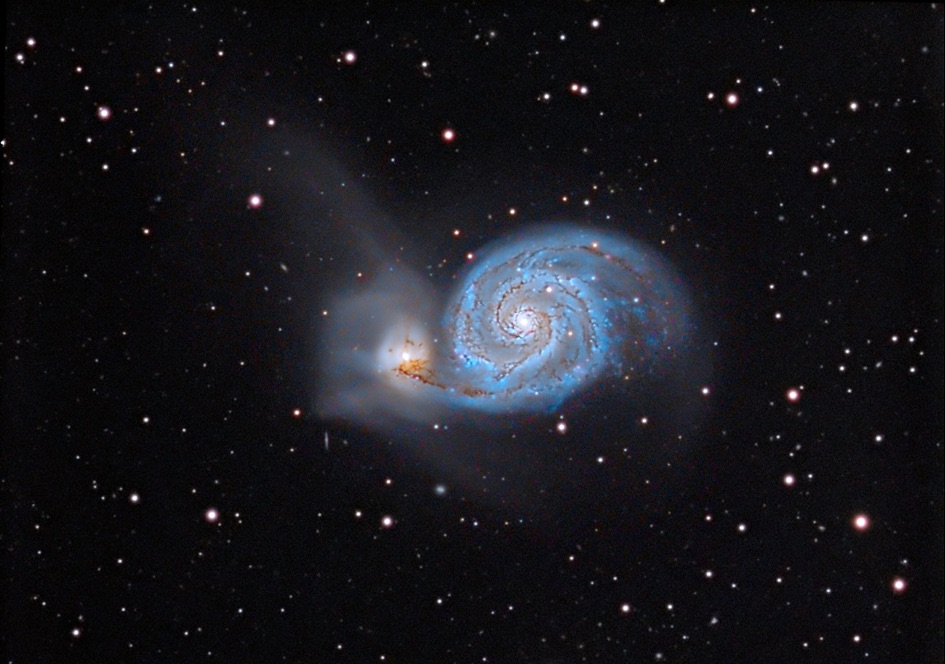 Die Whirlpool-Galaxie im Sternbild Canes Venatici auf einem detailreichen Foto (JF Calvo Z36 Cancelada, Spanien)