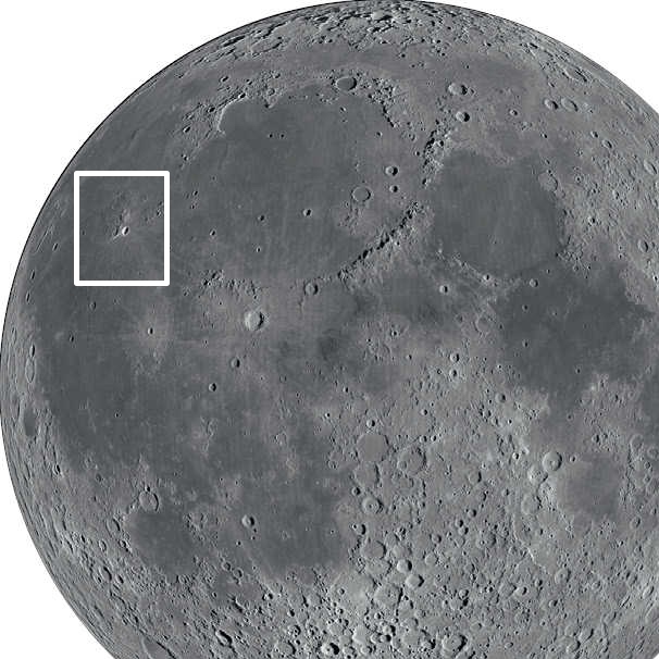 Nahe dem westlichen Mondrand findet man den hellen Krater Aristarchus. NASA/GSFC/Arizona State University