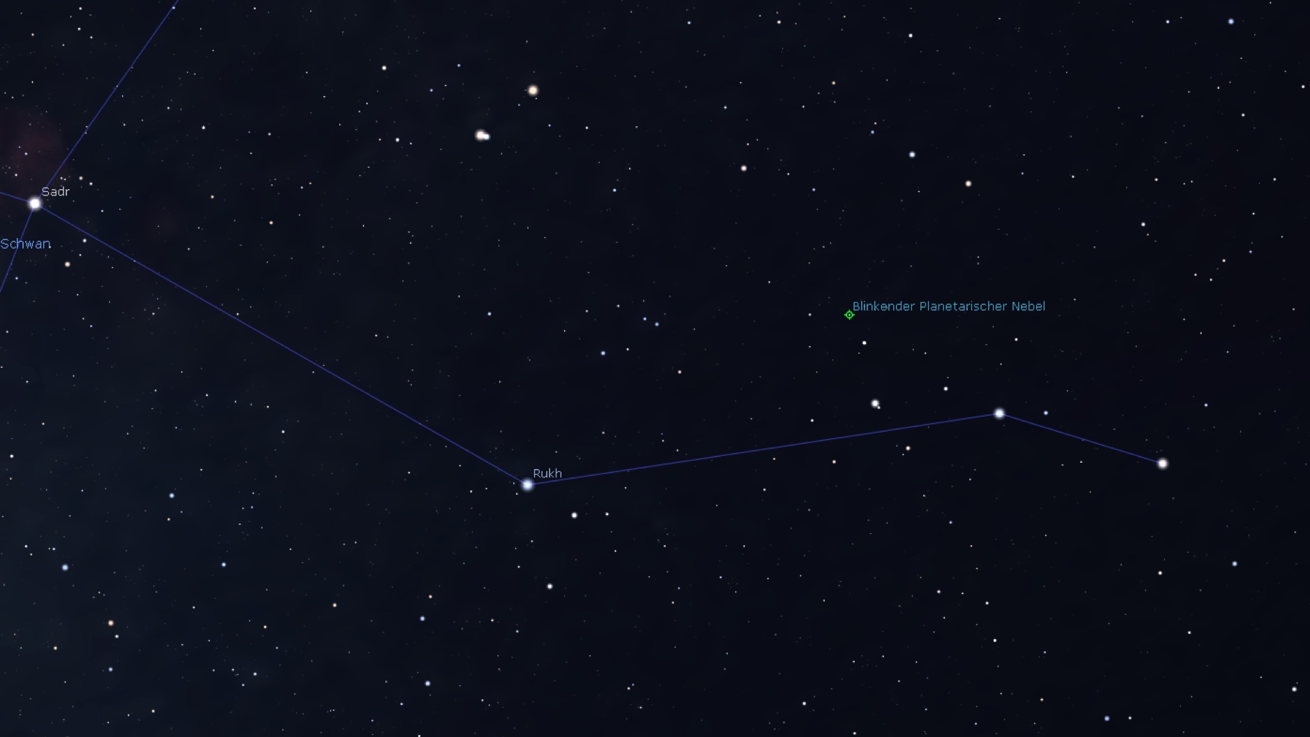 Aufsuchkarte für den blinkenden planetarischen Nebel, Stellarium