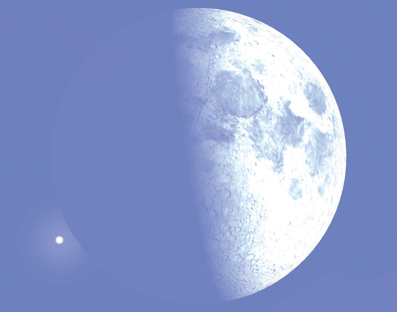 L’occultation du 23 janvier 2018 a eu lieu au coucher du soleil, la Lune étant à son premier quartier. Stellarium