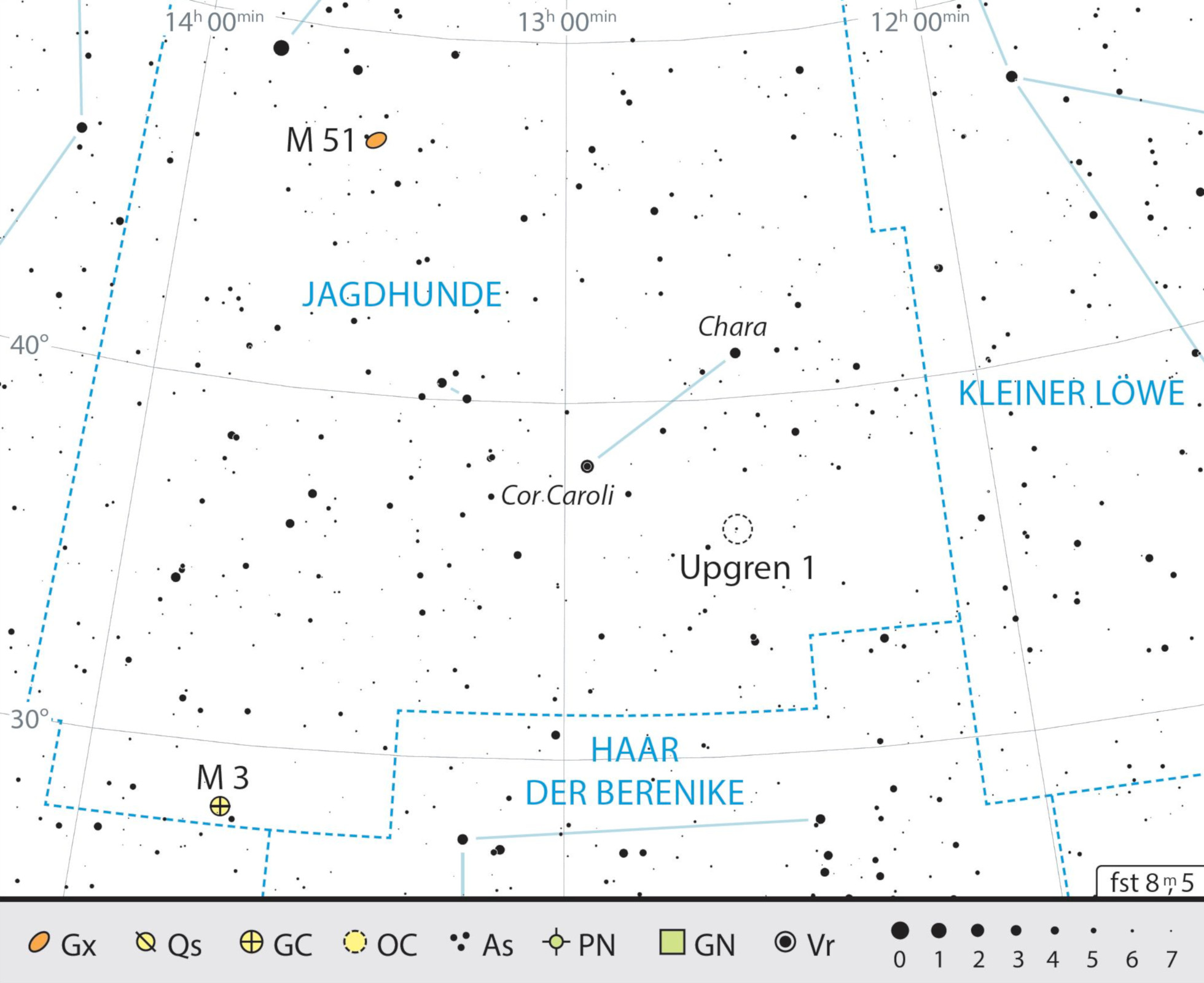 Carte générale de la constellation des Chiens de chasse, avec conseils pour son observation. J. Scholten