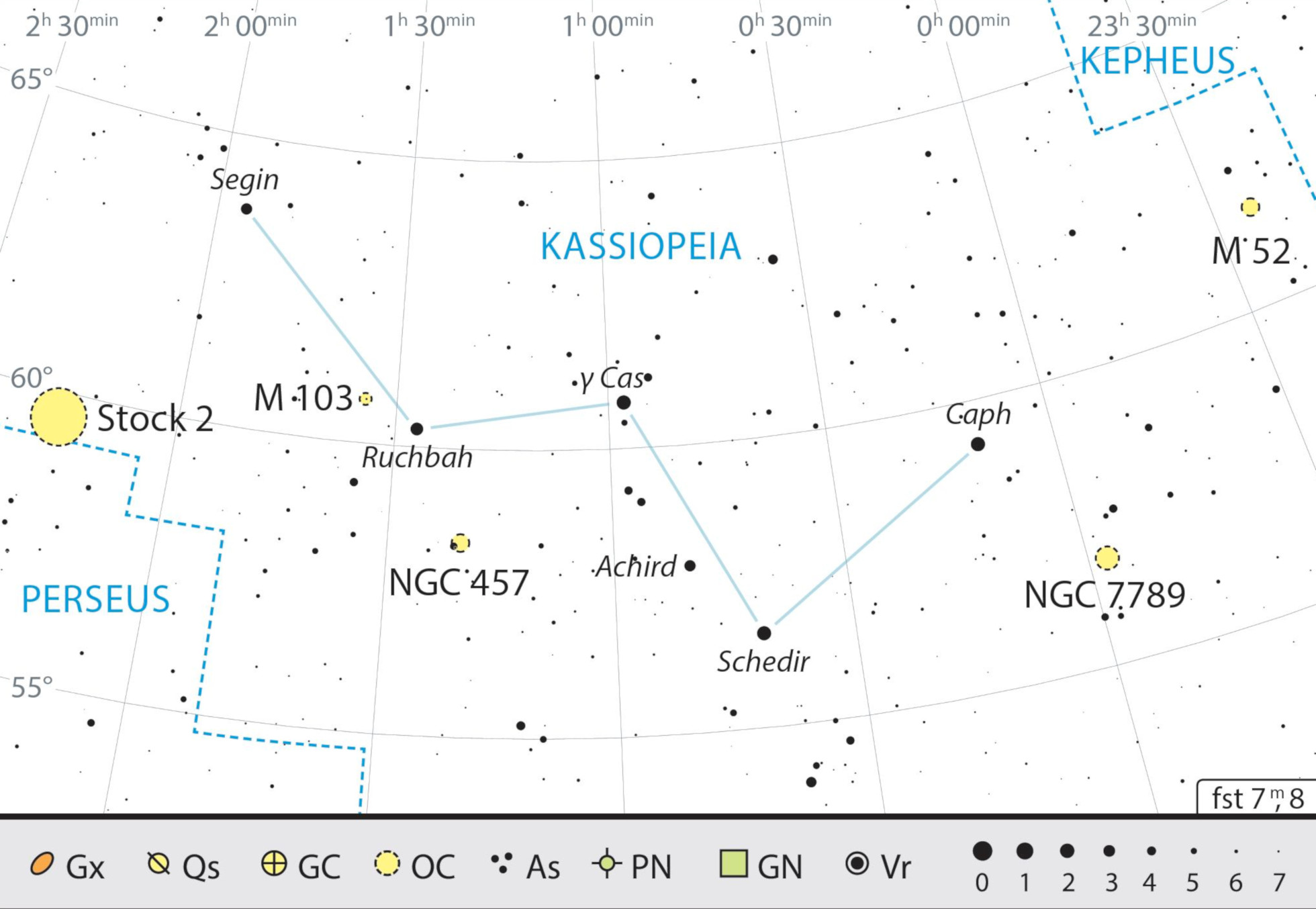 Carte générale de la constellation de Cassiopée, avec conseils pour son observation. J. Scholten
