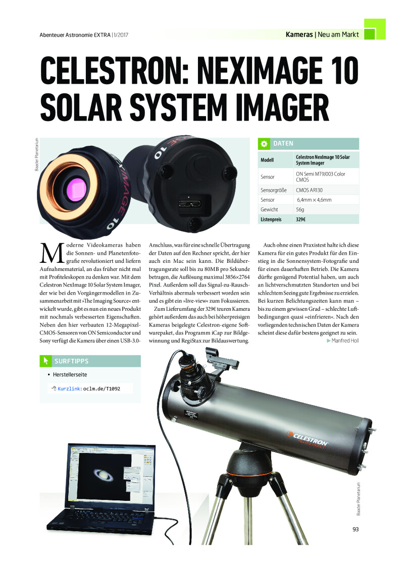 Celestron NexImage 10 Solar
System Imager