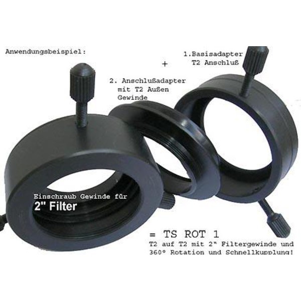 Rotateur TS Optics Fixation tournante T2 femelle (côté télescope) et T2 mâle (côté appareil photo)