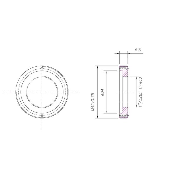 Baader Projektionsadapter C-Mount Erweiterungsring von 1"C(i) auf T-2(a)