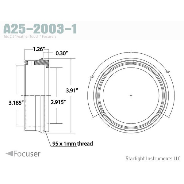 Starlight Instruments Adaptateur 63,5 mm - Filetage mâle 95x1mm - 22,86 mm L (Ceci est notre collet à couplage teflon pour la série FTF25)