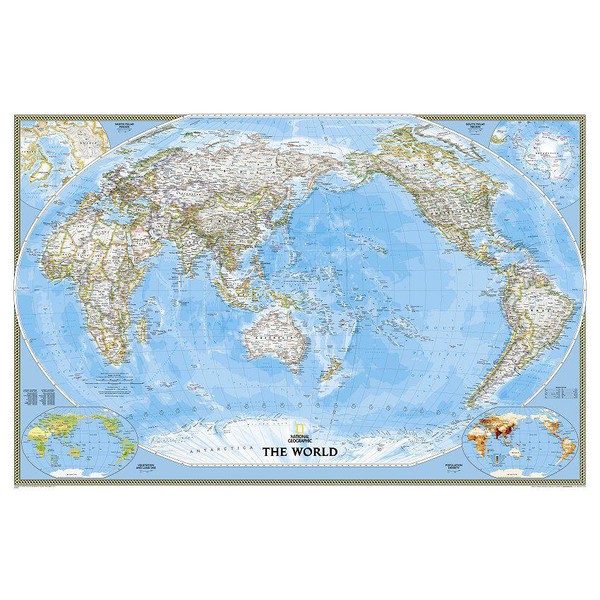 Mappemonde National Geographic Carte politique mondiale centrée sur le Pacifique