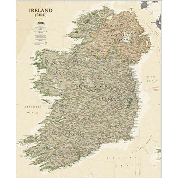National Geographic - Carte antique de l'Irlande, laminée