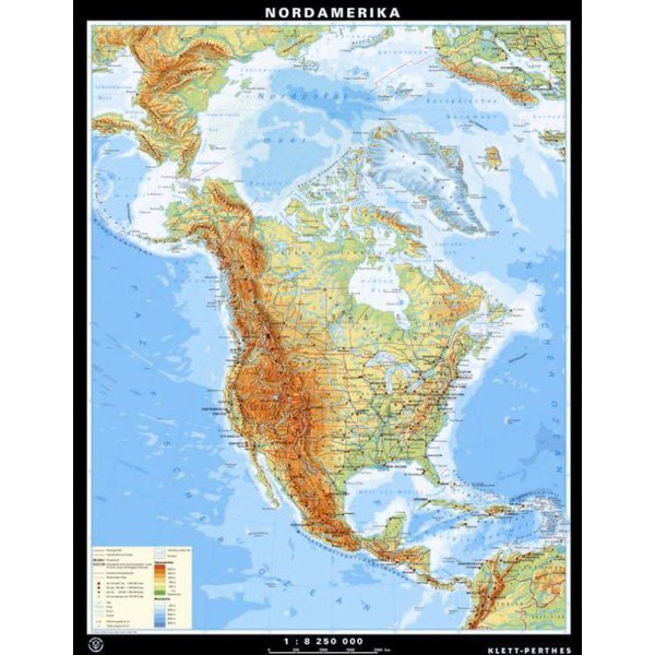 Carte des continents Klett-Perthes Verlag Amérique du Nord, physiques et politiques (ABW) 2-côtés
