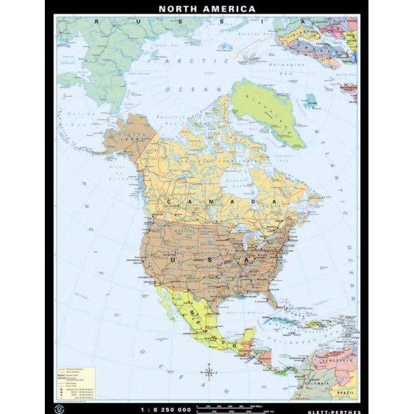Carte des continents Klett-Perthes Verlag Amérique du Nord, physiques et politiques (P) 2-côtés