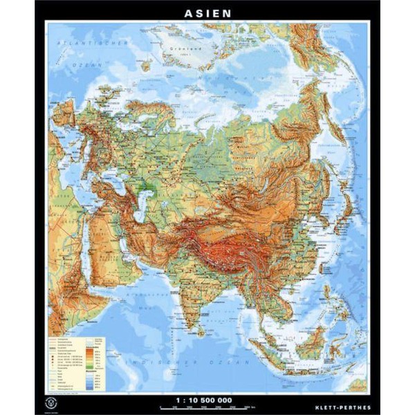 Carte des continents Klett-Perthes Verlag Asie physiques et politiques (ABW) 2-côtés