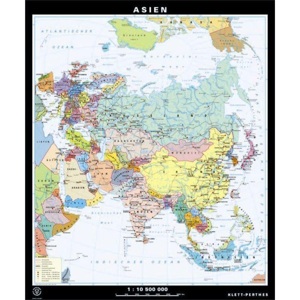 Carte des continents Klett-Perthes Verlag Asie physiques et politiques (ABW) 2-côtés