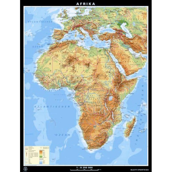 Carte des continents Klett-Perthes Verlag Afrika physiques et politiques (P) 2-côtés
