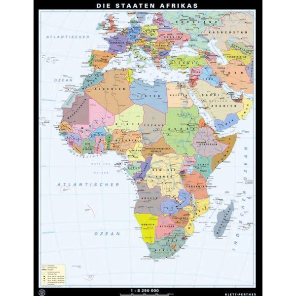 Carte des continents Klett-Perthes Verlag Afrika physiques et politiques (P) 2-côtés