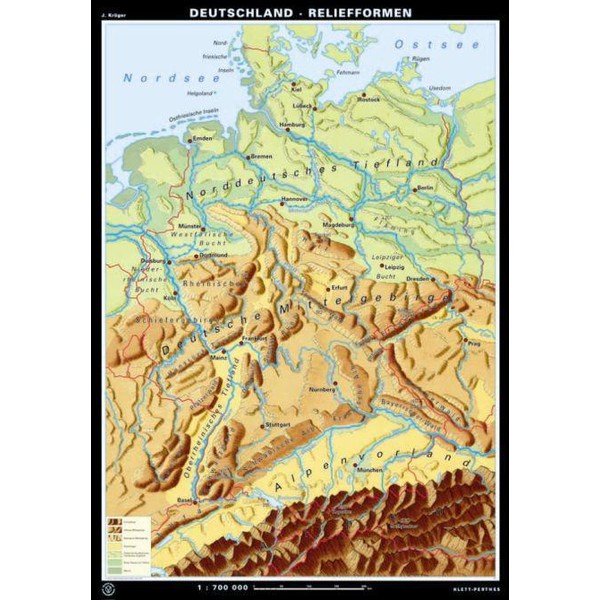 Carte géographique Klett-Perthes Verlag Formes de décharge/formes de paysage d'Allemagne (ABW) 2-seitig