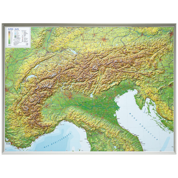 Georelief L'Arc Alpin grand format, carte géographique en relief 3D