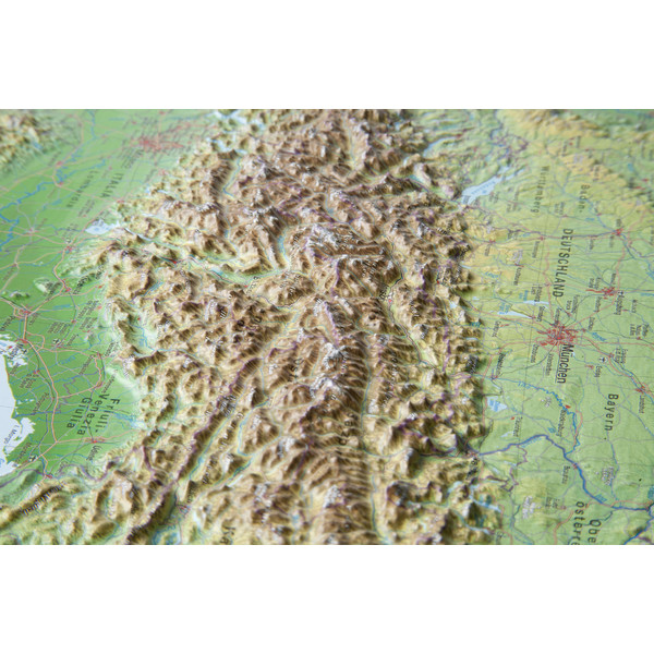 Georelief Regional-Karte Alpenbogen (77x57) 3D Reliefkarte mit Alu-Rahmen